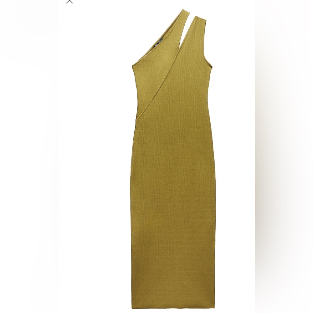 Zara Elegant khaki Sleeveless one shoulder ribbed Dress